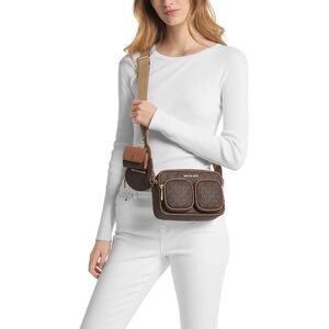 Michael Kors Jet Set Medium Signature Logo Crossbody Bag Brown NWOT